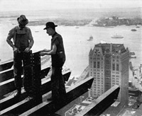 Checking the bolts on the tower of the Singer building, 1907