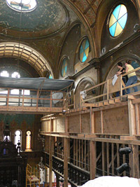 Interior of Eldridge Street Synagogue during restoration, circa 1990